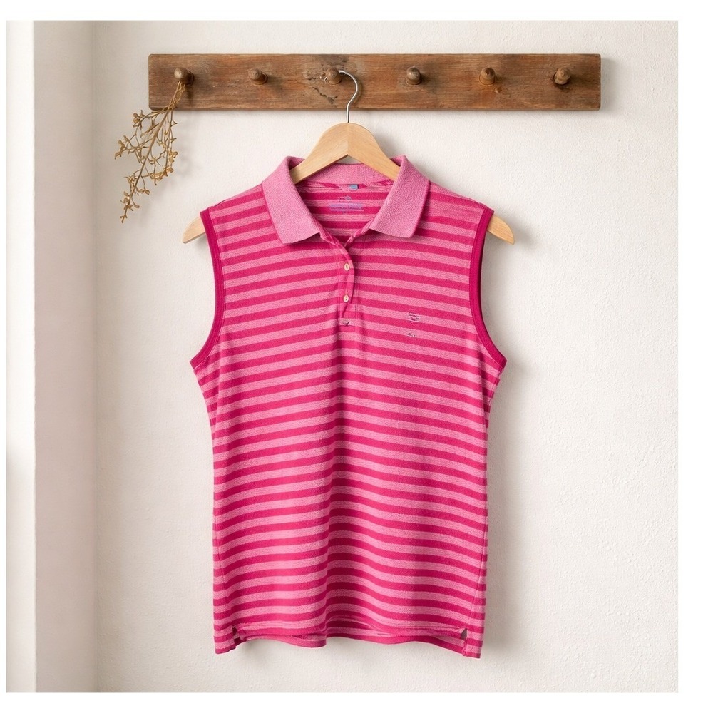 Vineyard Vines Hot Pink and Light Pink Striped Sleeveless Polo